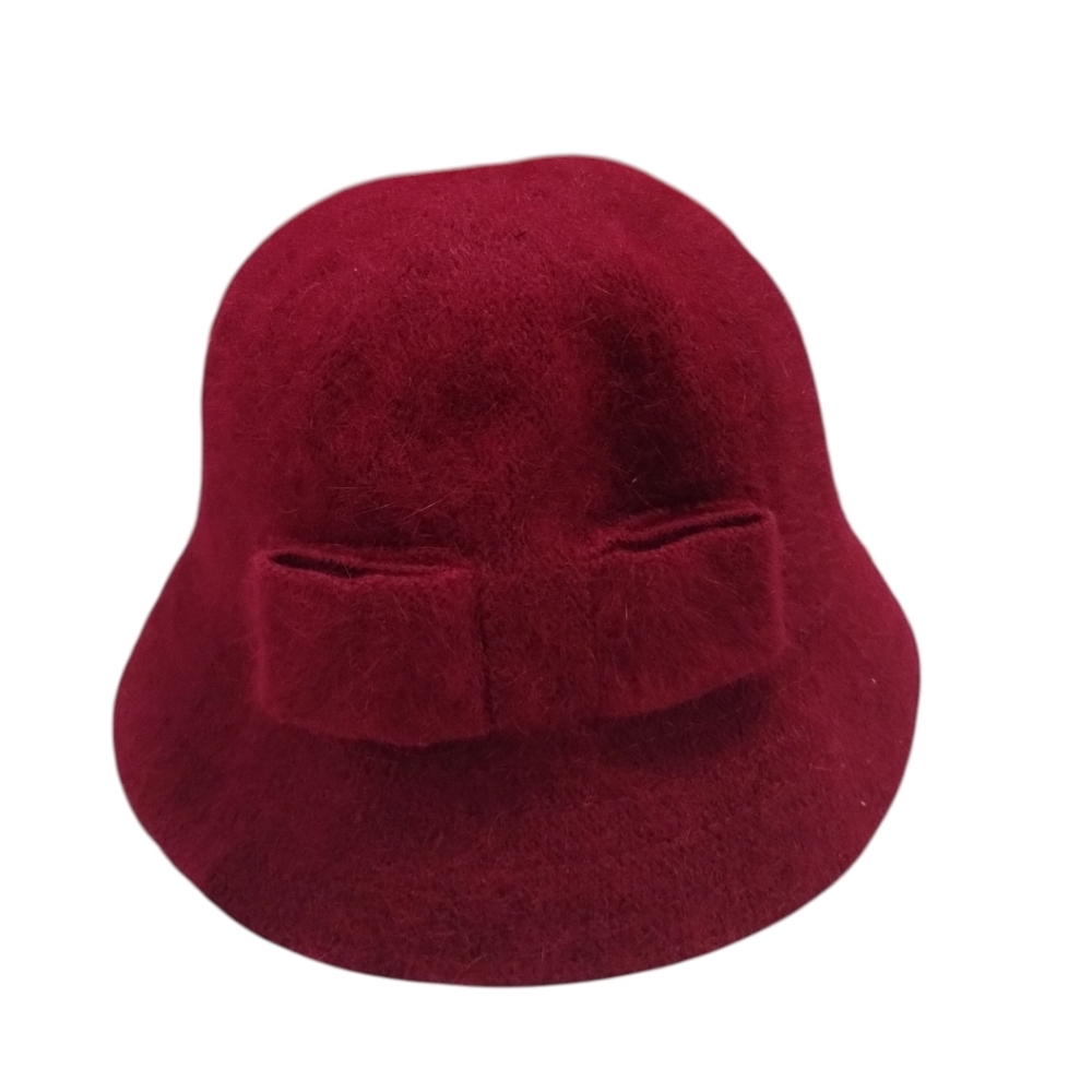 Nine West French Style Elegant Red Wool Bucket Hat with Bow